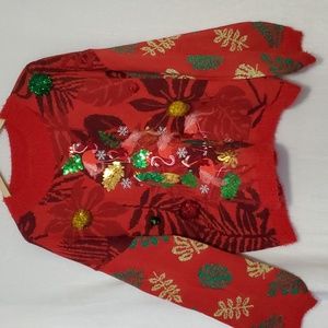 33 Degrees Christmas Flamingos & Parrot Embellish Sweater Size XL